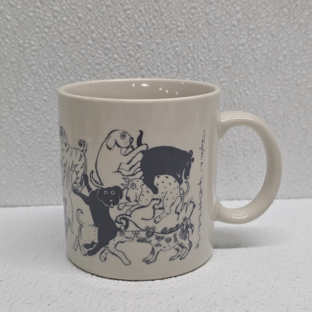 Vintage '79 Taylor & Ng Naughty Orgy Gray Puppy Dogs Mug Ceramic Coffee Cup 1979